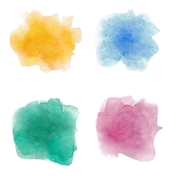 Watercolor colorful brush blobs and stains set isolated on white background