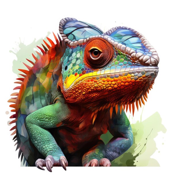 Watercolor colorful Chameleon Illustration Generative Ai