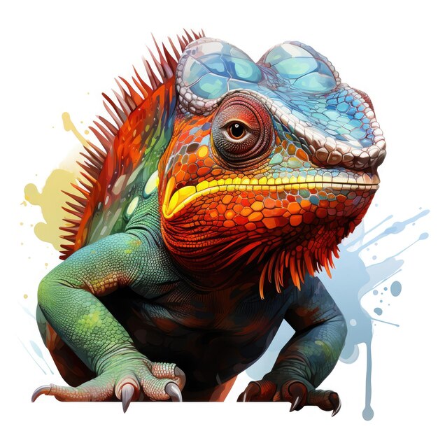 Watercolor colorful Chameleon Illustration Generative Ai