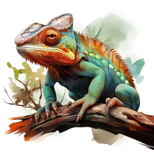 Watercolor colorful Chameleon Illustration Generative Ai