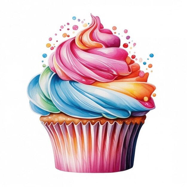 watercolor colorful cupcake isolated