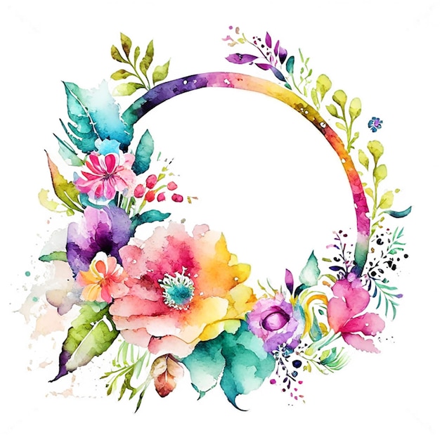 Watercolor colorful flower boho frame design