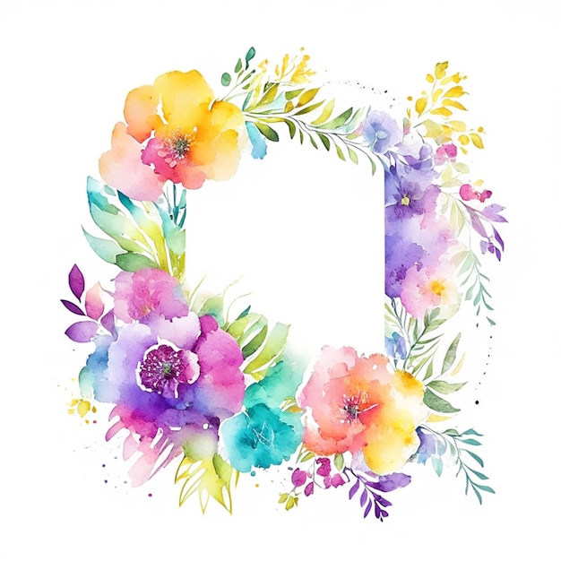 수채화 다채로운 꽃 보호 프레임 디자인