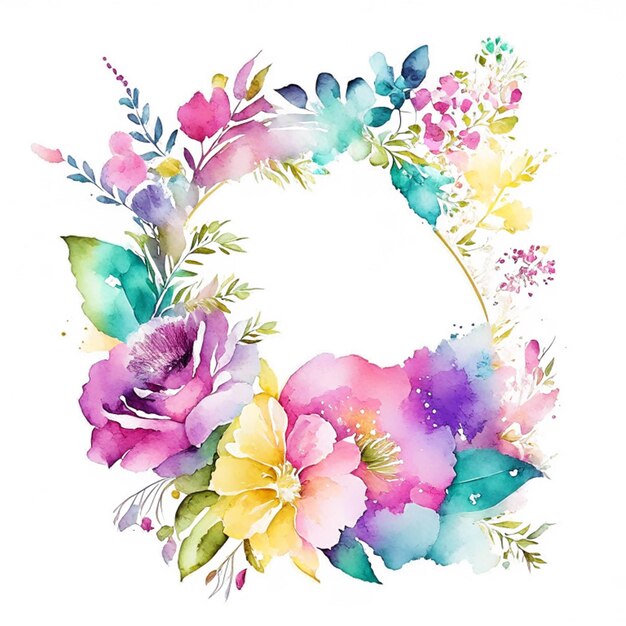 Watercolor colorful flower boho frame design