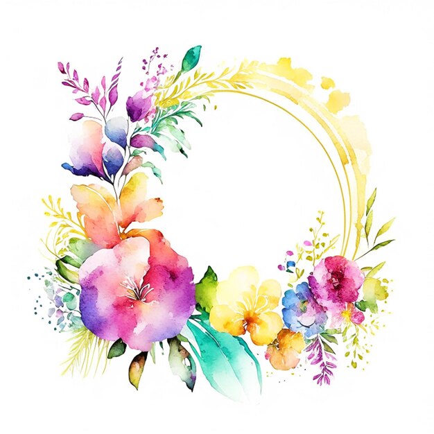 Watercolor colorful flower boho frame design