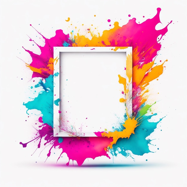 watercolor Colorful frame and powder happy Holi festival image frame