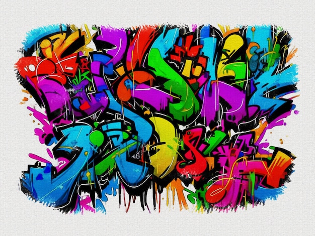Watercolor colorful graffiti art illustration on white paper texture background
