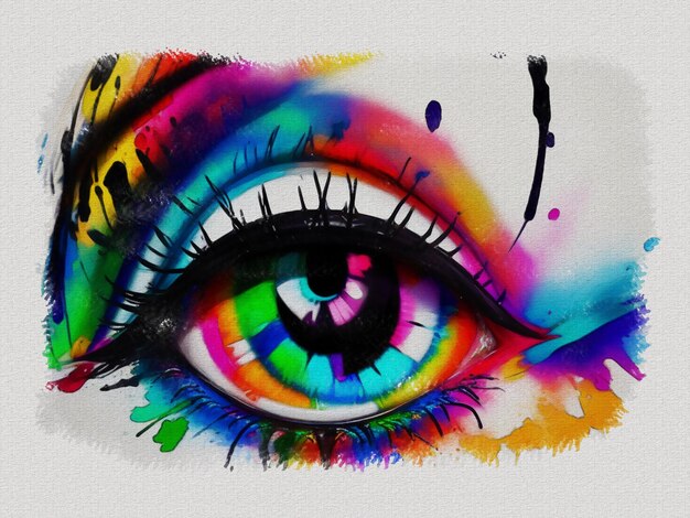 Foto acquerello graffiti colorati illustrazione eye art su sfondo di consistenza di carta bianca