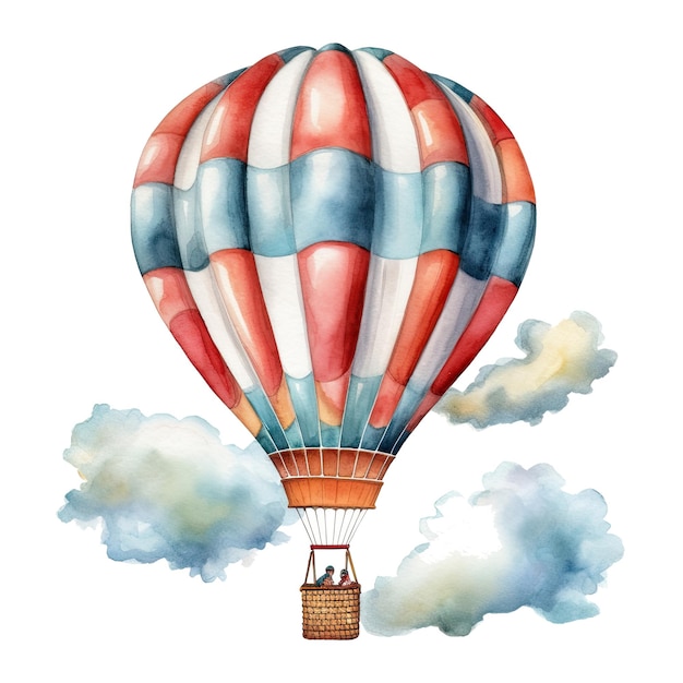 Watercolor colorful hot air balloon clipart white background