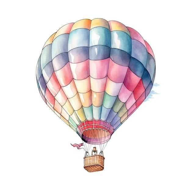 Watercolor colorful hot air balloon clipart white background