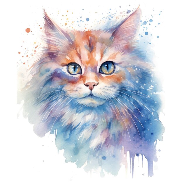 Photo watercolor colorful illustration artwork animal cute cat