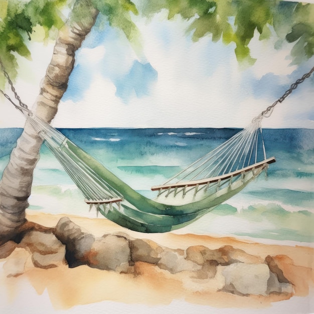 Watercolor Colorful Illustration Artwork Hammock