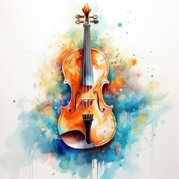 写真 アクアカラー カラフルなイラスト アートワーク バイオリン 楽器