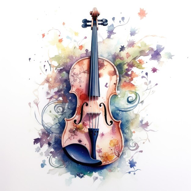 Foto acquerello illustrazione colorata opera d'arte strumento per violino