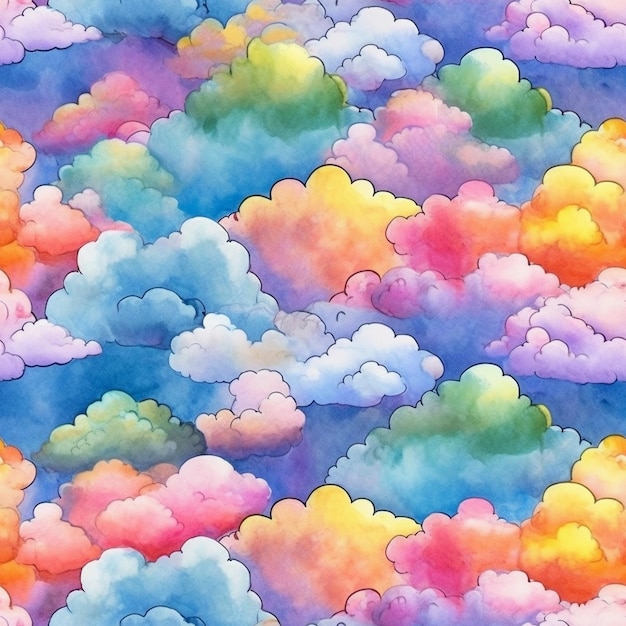 Photo watercolor colorful illustration of clouds