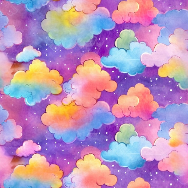 Watercolor colorful illustration of clouds