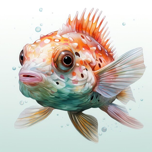 Photo watercolor colorful pufferfish illustration generative ai