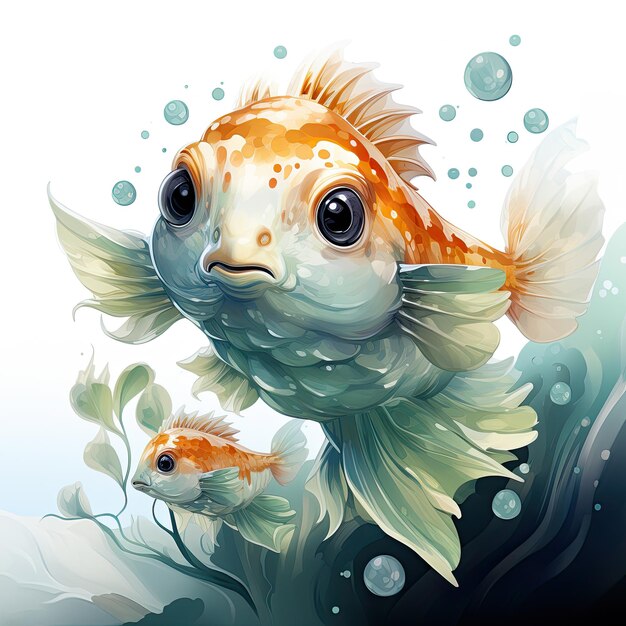 Watercolor Colorful Pufferfish Illustration Generative Ai