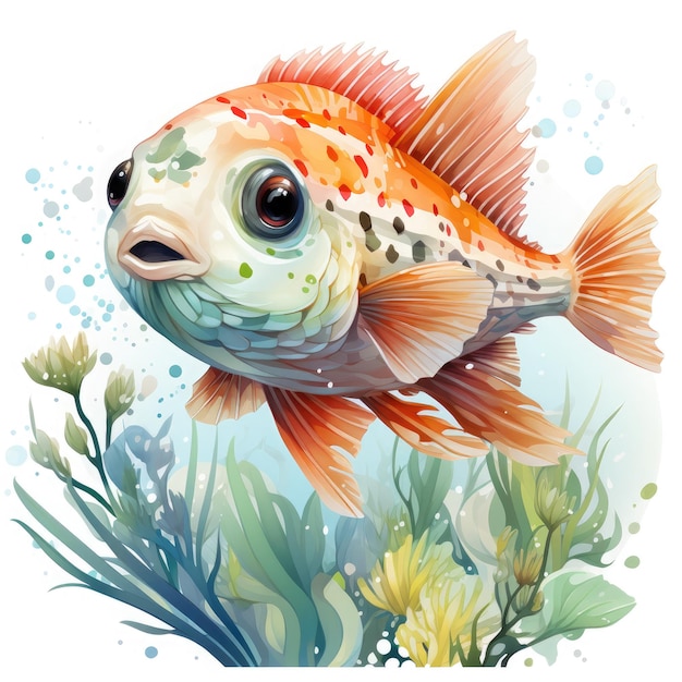 Photo watercolor colorful pufferfish illustration generative ai