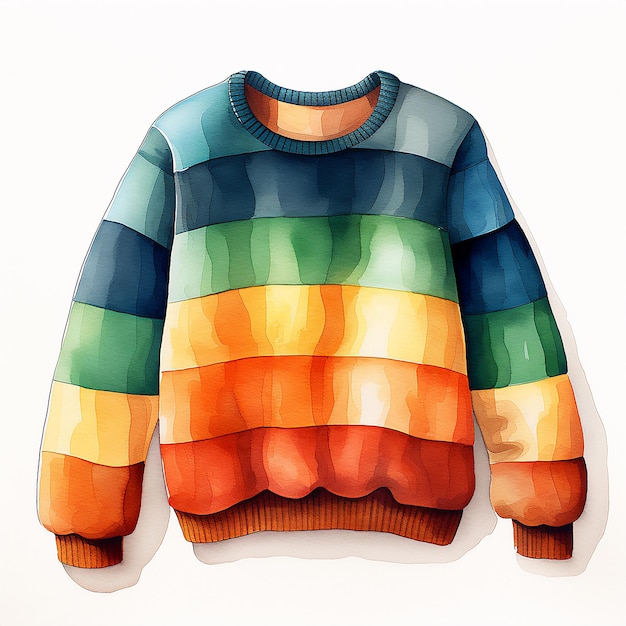 Watercolor colorful sweater clipart in white background