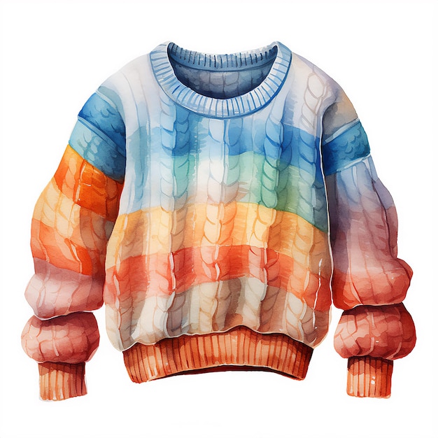 Watercolor colorful sweater clipart in white background