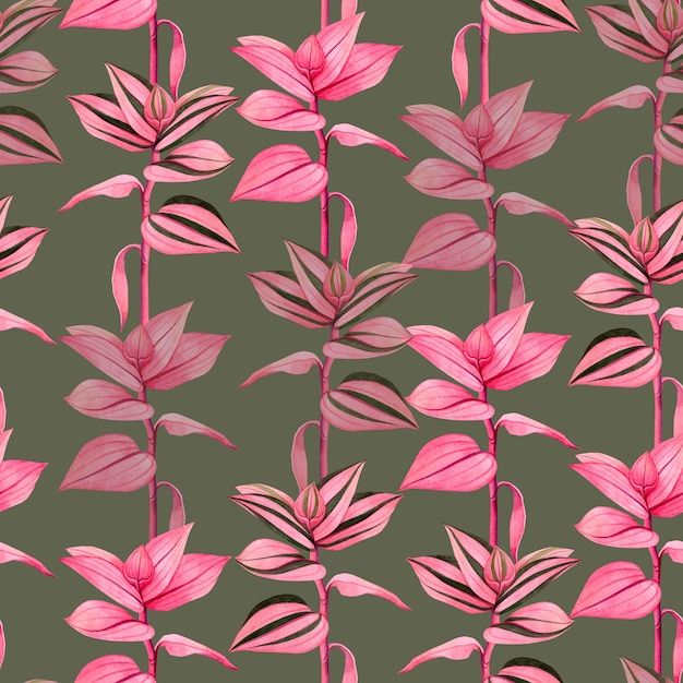 Watercolor colorful tropical leaves seamless pattern background.