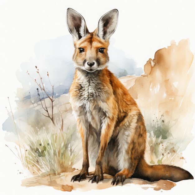 Watercolor Colorful Wallaby Illustration Generative Ai