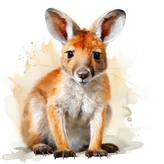 Watercolor Colorful Wallaby Illustration Generative Ai