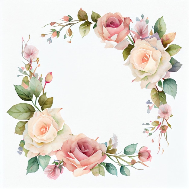 Watercolor composition with floral circle on white background