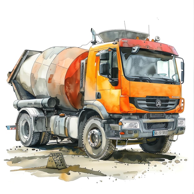 Photo watercolor concrete mixer truck construction vehicles