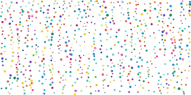 Photo watercolor confetti on white background. adorable rainbow colored dots. happy celebration wide colorful bright card. favorable hand painted confetti.