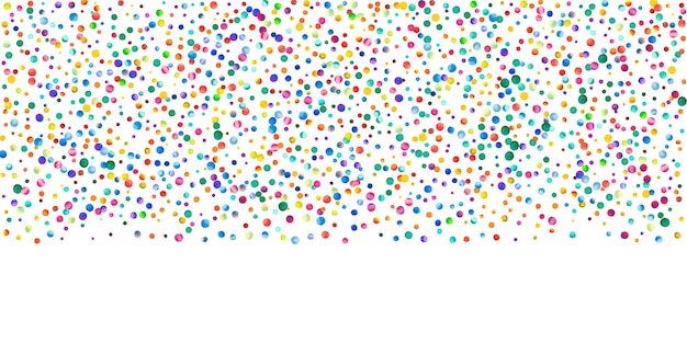 Watercolor confetti on white background. Alive rainbow colored dots. Happy celebration wide colorful bright card. Divine hand painted confetti.