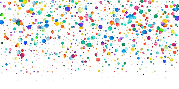 Watercolor confetti on white background. alluring rainbow
colored dots. happy celebration wide colorful bright card. nice
hand painted confetti.