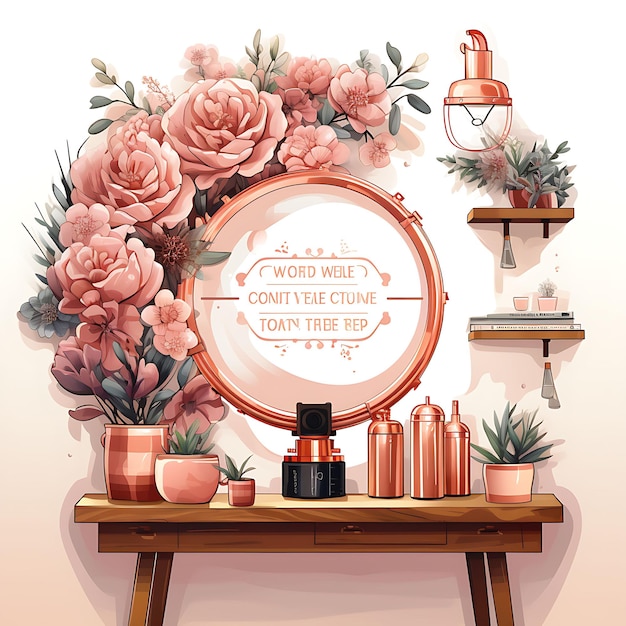 Watercolor Content Creator Room With a Youtube Plaque Ring Light Motiva Clipart on White BG Ink