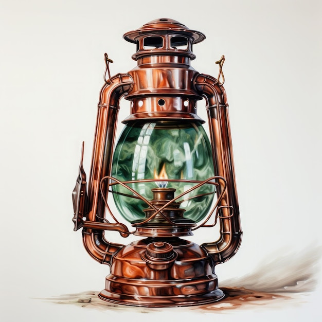 Photo watercolor copper vintage oil lantern clipart illustration generative ai