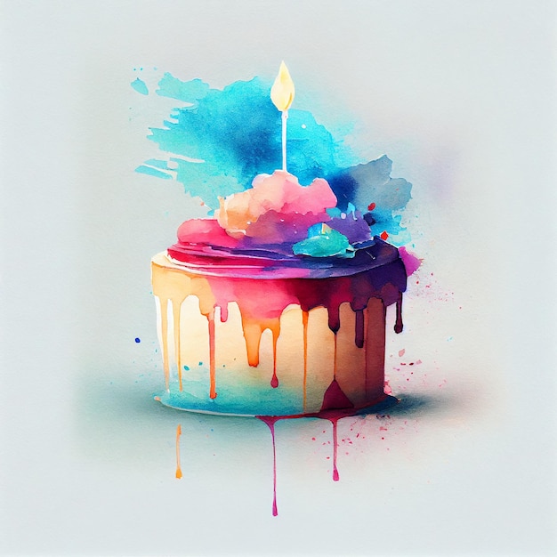 Watercolor copy space realistic childish colorful birthday Illustration Generative AI