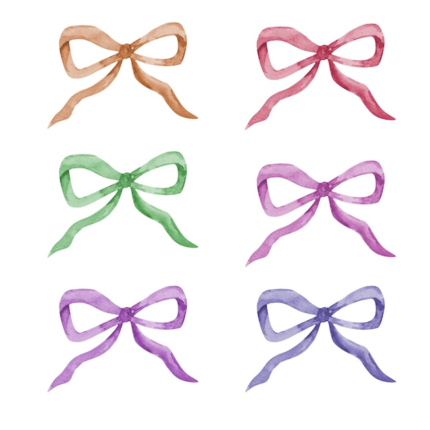 watercolor corolful bow set ribbon silk illustration