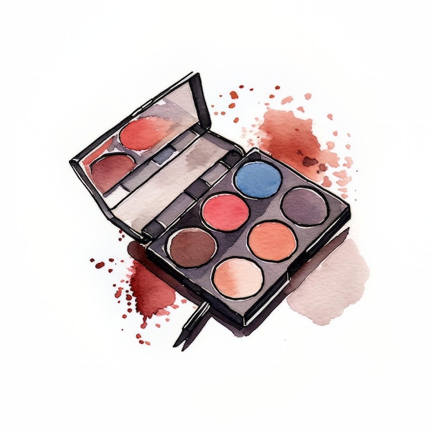 Watercolor cosmetics on a white background