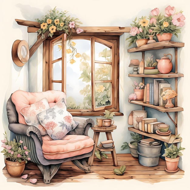 Watercolor of Country Cottage Coziness a Quaint and Charming On White Background With Cozy Place