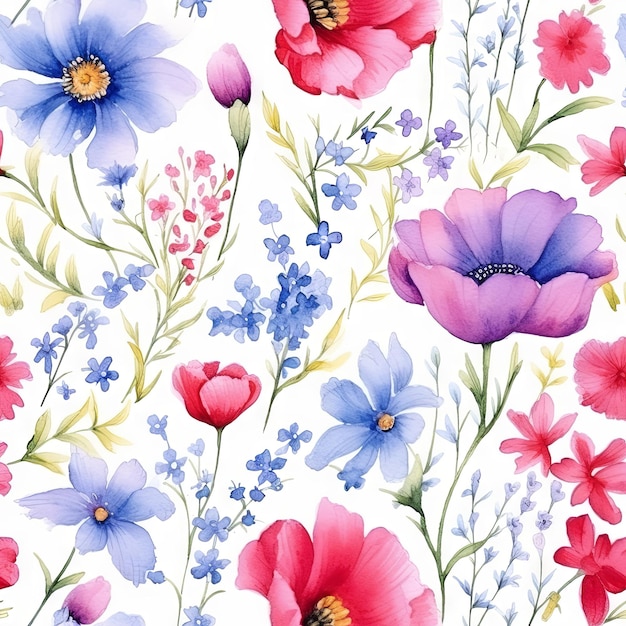 Watercolor country flower seamless pattern