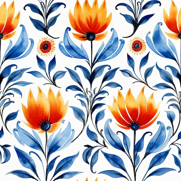 Watercolor country flower seamless pattern