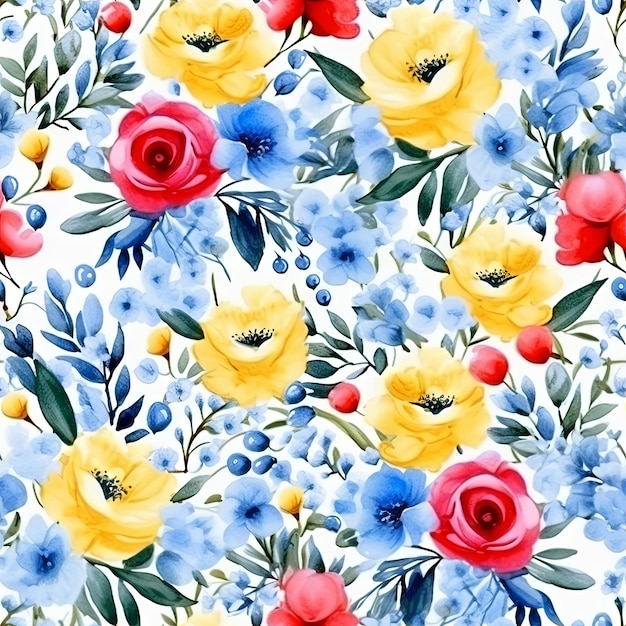 Watercolor country flower seamless pattern