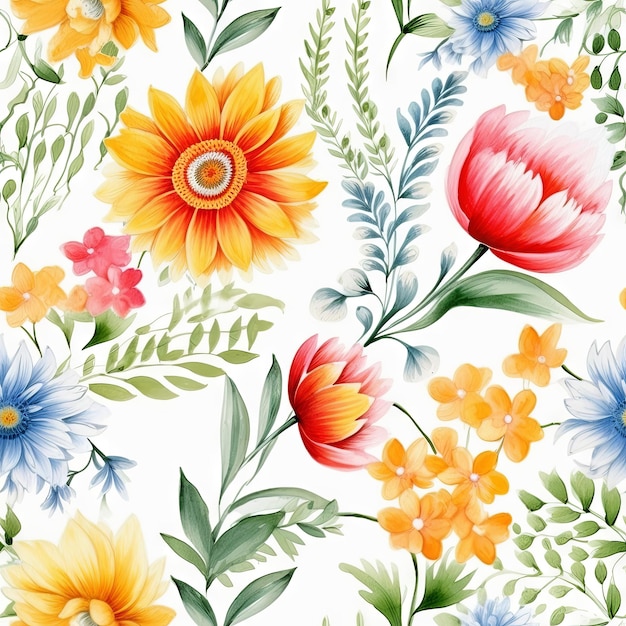 Watercolor country flower seamless pattern