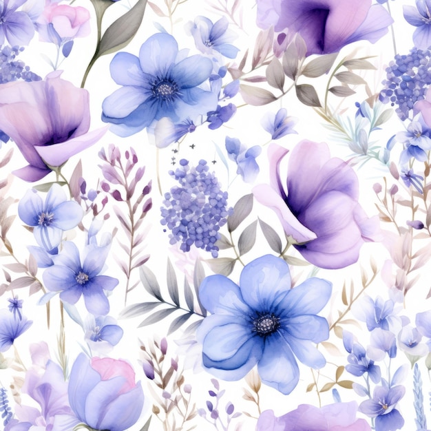 Watercolor country flower seamless pattern