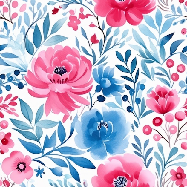 Watercolor country flower seamless pattern