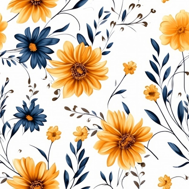 Watercolor country flower seamless pattern