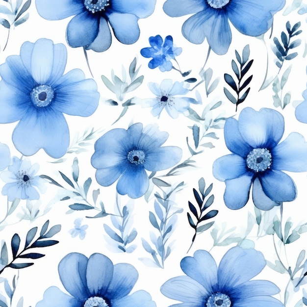 Watercolor country flower seamless pattern