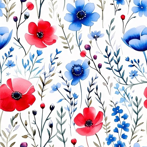 Photo watercolor country flower seamless pattern