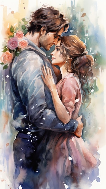 A Watercolor Couple in Love