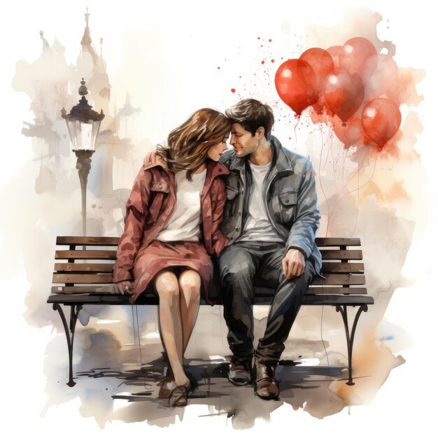 Watercolor Couple Valentines Day Sublimation white background Clipart Generative Ai